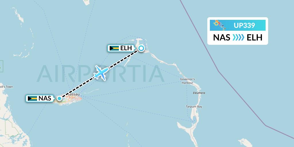 UP339 Bahamasair Flight Map: Nassau to North Eleuthera