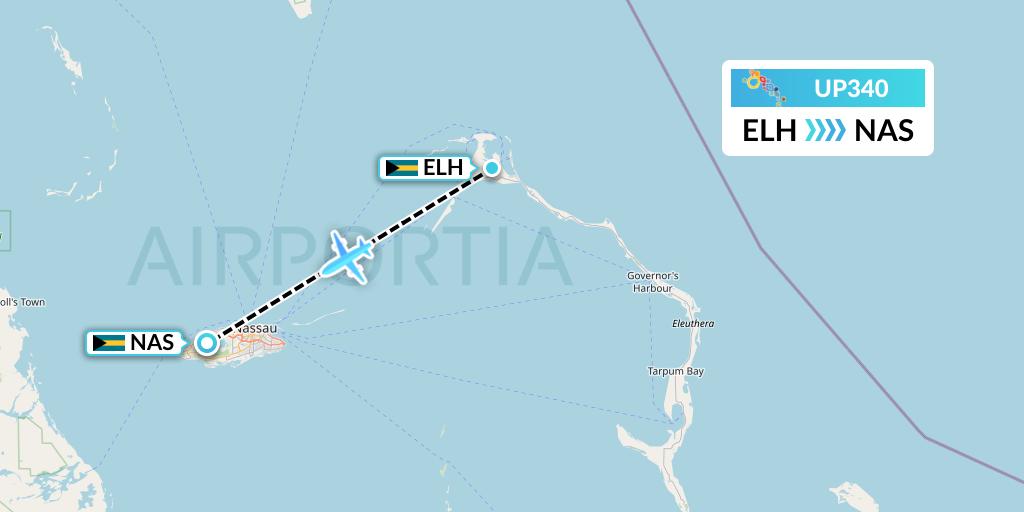 UP340 Bahamasair Flight Map: North Eleuthera to Nassau