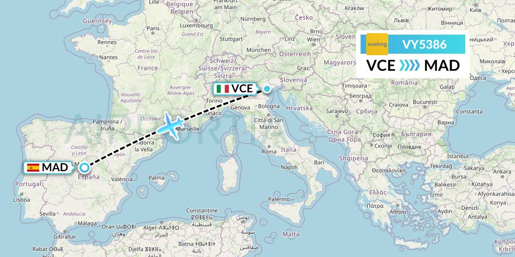 VY5386 Vueling Flight Map: Venice to Madrid