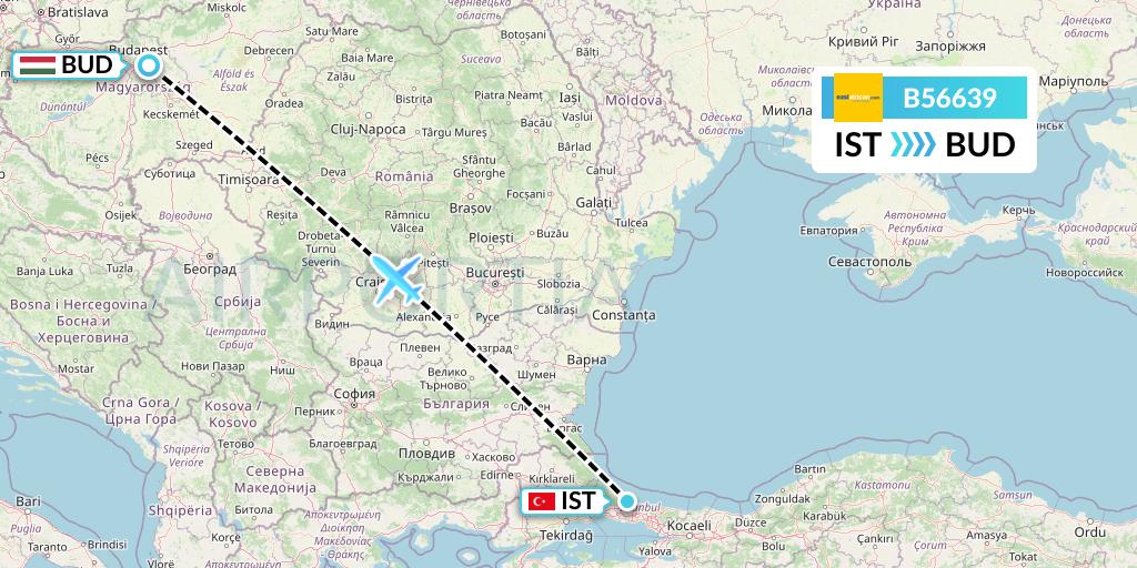 B56639 Fly SAX Flight Map: Istanbul to Budapest