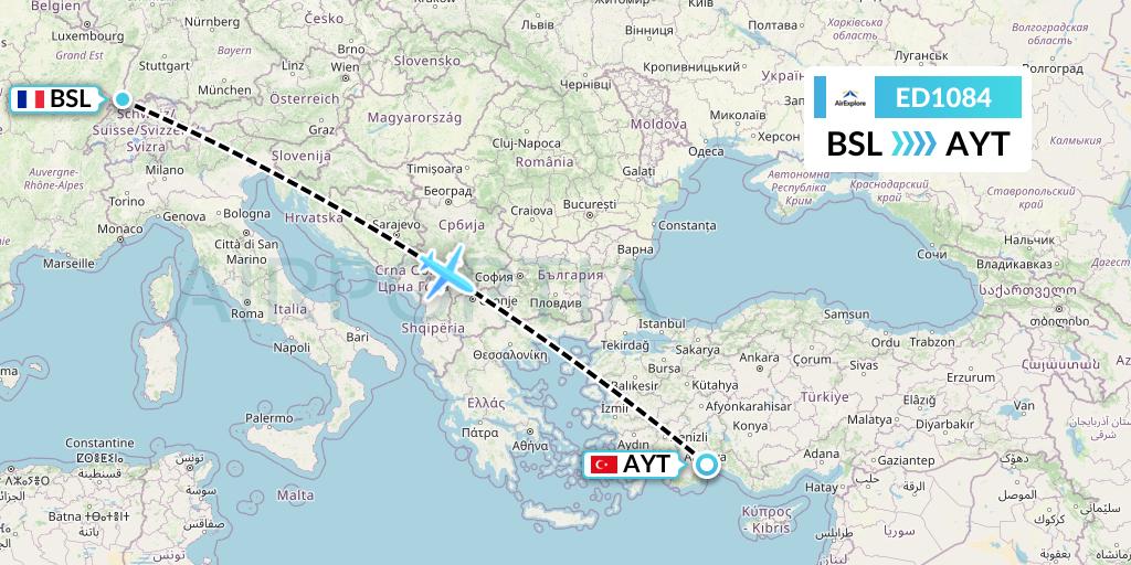 ED1084 AirExplore Flight Map: Basel to Antalya