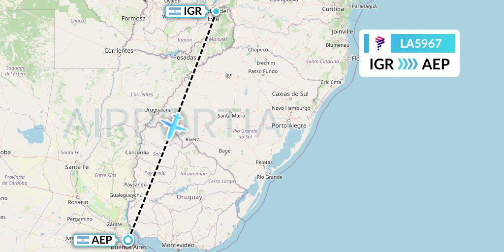 LA5967 LAN Airlines Flight Map: Puerto Iguazu to Buenos Aires