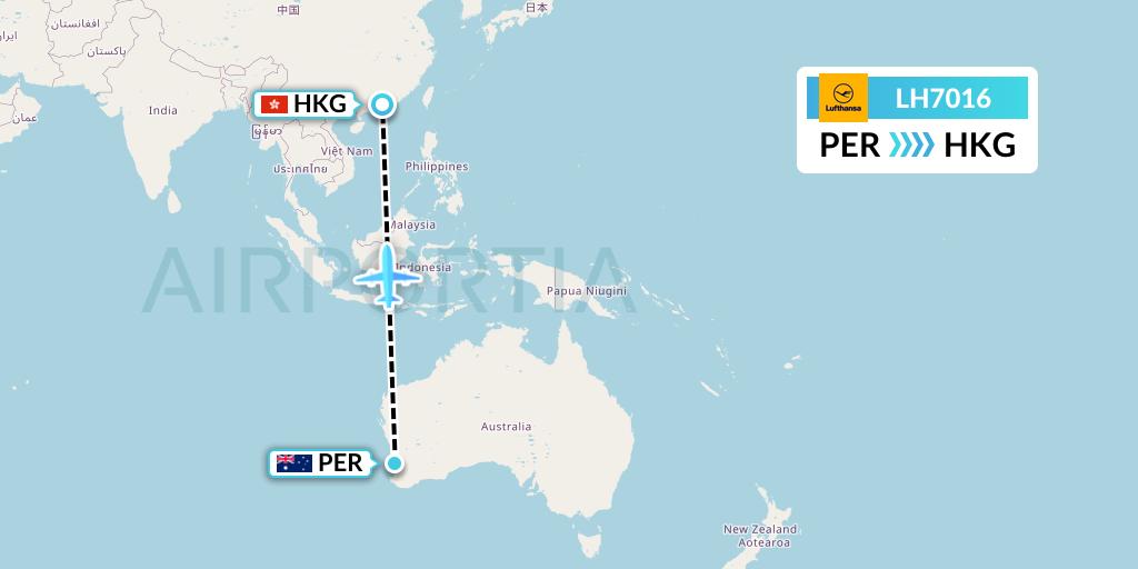 LH7016 Lufthansa Flight Map: Perth to Hong Kong