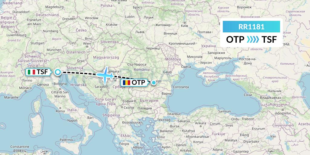RR1181 Royal Air Force Flight Map: Bucharest to Treviso