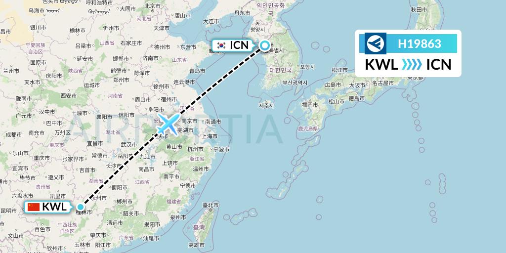 H19863 Hahn Air Systems Flight Map: Guilin to Seoul
