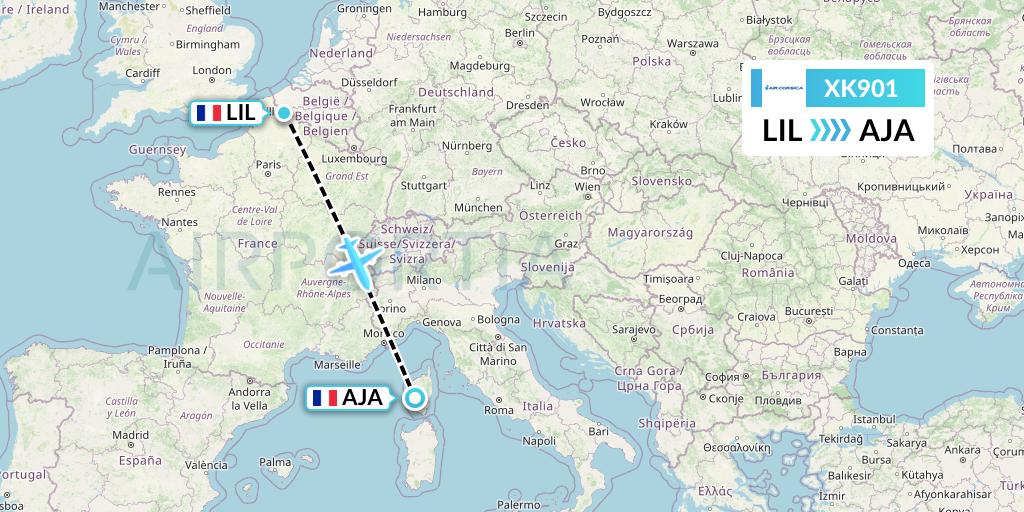 XK901 Air Corsica Flight Map: Lille to Ajaccio