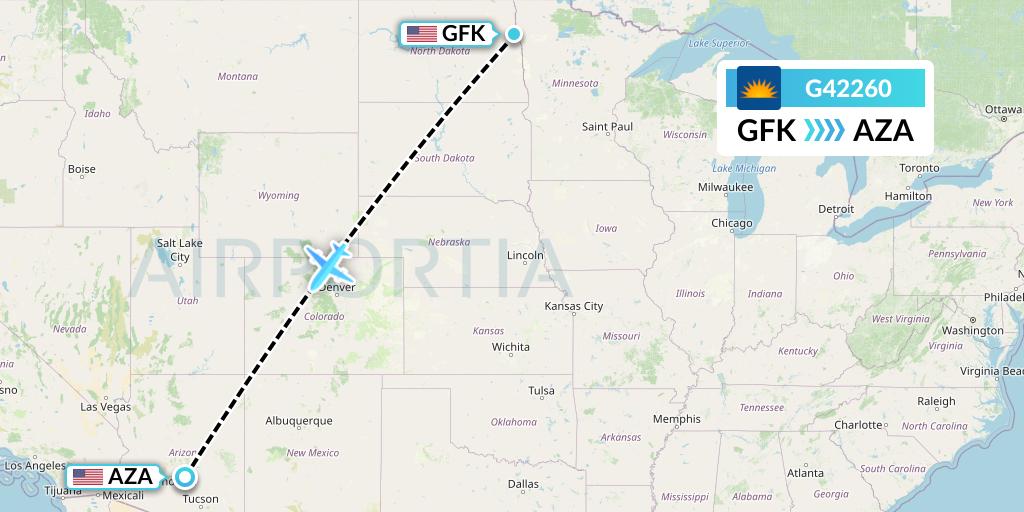G42260 Allegiant Air Flight Map: Grand Forks to Phoenix