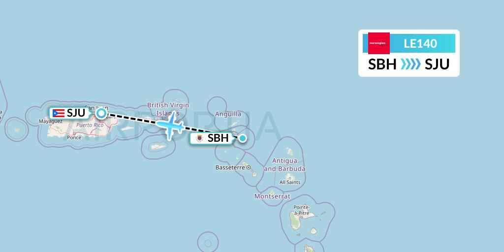 LE140 Lugansk Airlines Flight Map: St. Jean to San Juan