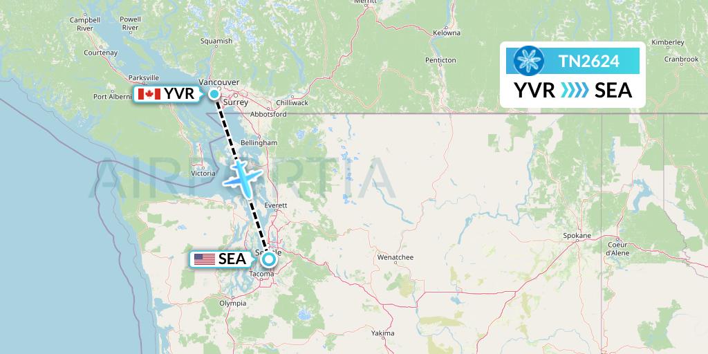 TN2624 Air Tahiti Nui Flight Map: Vancouver to Seattle
