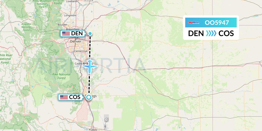 OO5947 SkyWest Airlines Flight Map: Denver to Colorado Springs