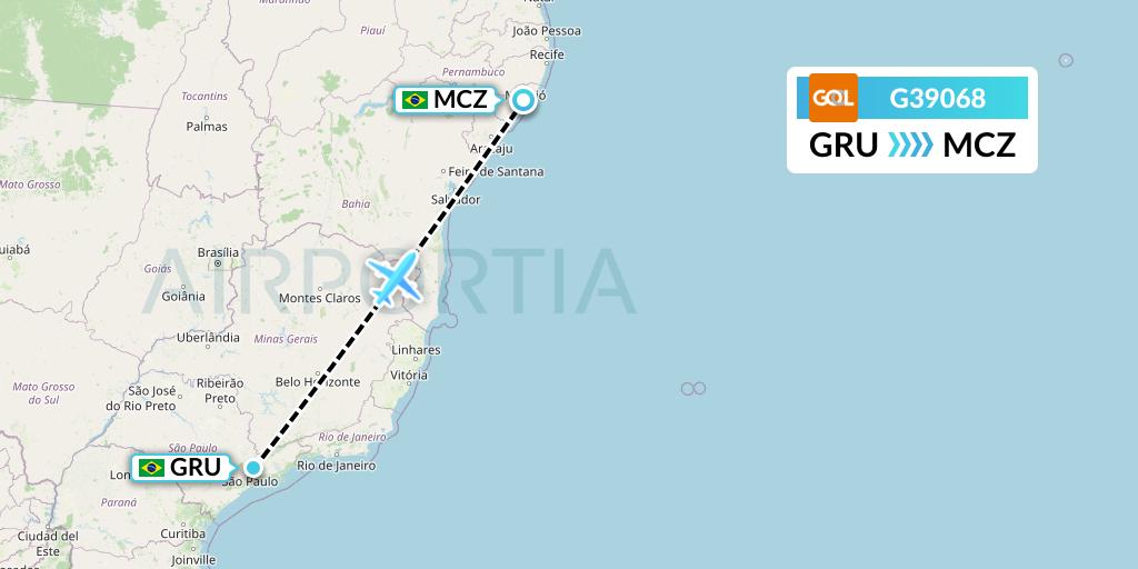 G39068 GOL Transportes Aeros Flight Map: Sao Paulo to Maceio