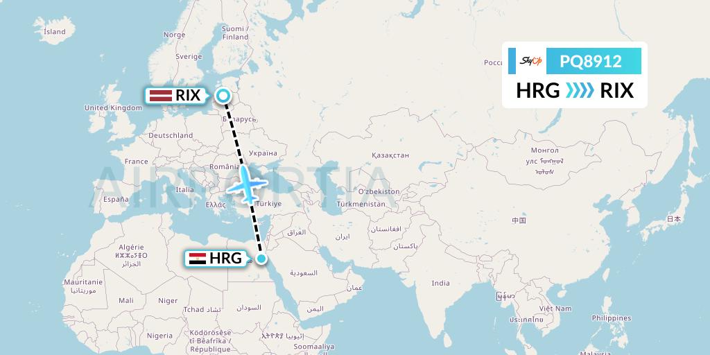 PQ8912 SkyUp Airlines Flight Map: Hurghada to Riga
