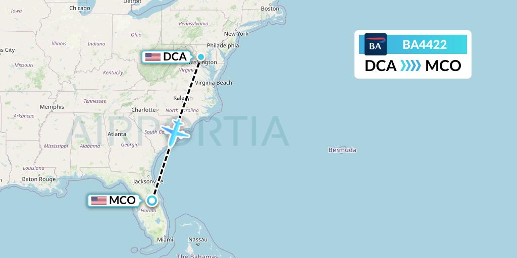 BA4422 British Airways Flight Map: Washington to Orlando