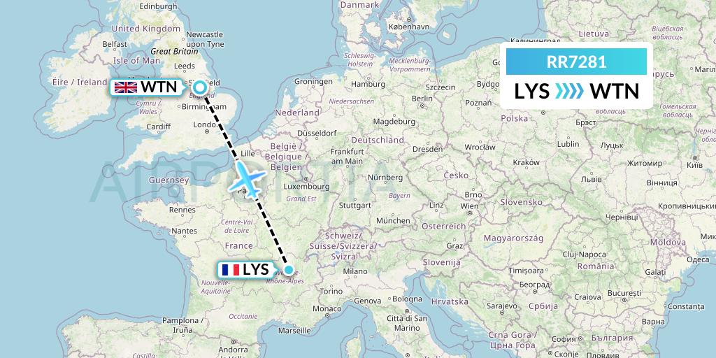 RR7281 Royal Air Force Flight Map: Lyon to Waddington