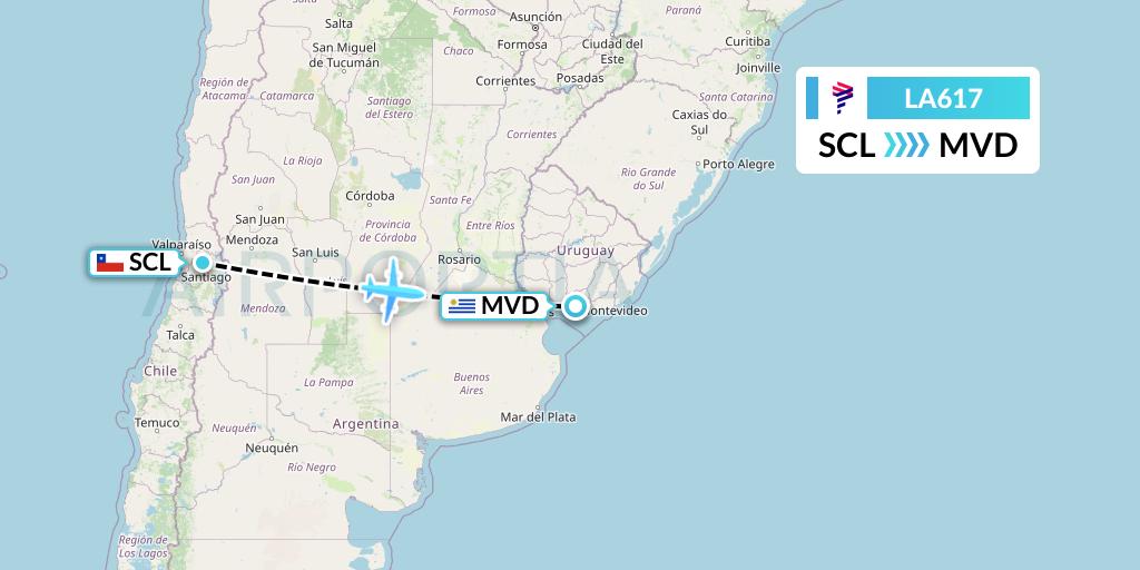 LA617 LAN Airlines Flight Map: Santiago to Montevideo