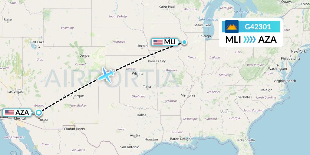 G42301 Allegiant Air Flight Map: Moline to Phoenix