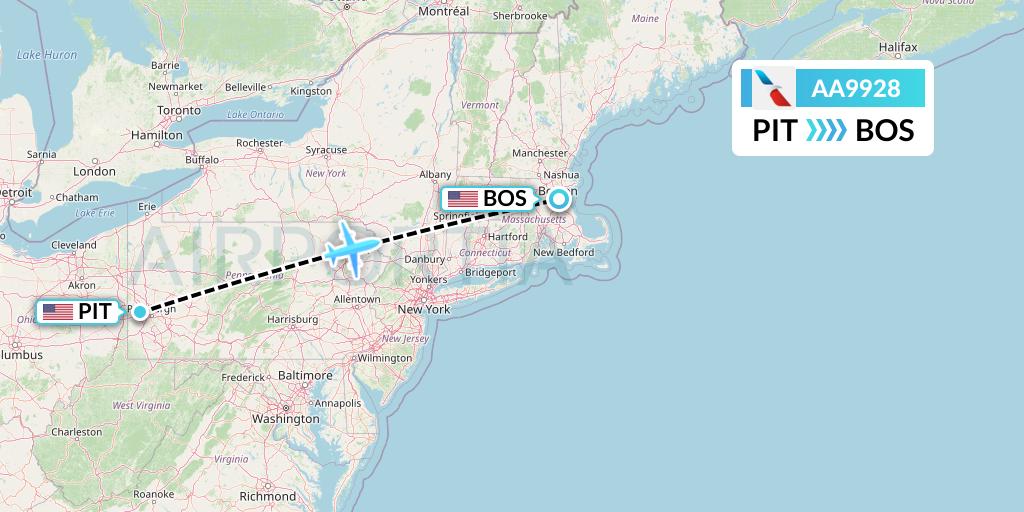 AA9928 American Airlines Flight Map: Pittsburgh to Boston
