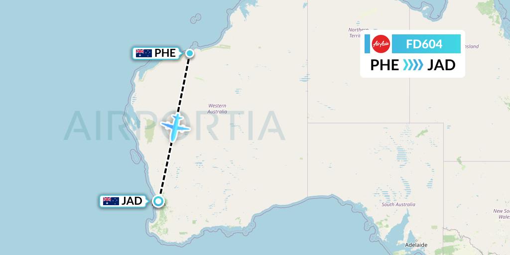 FD604 Thai AirAsia Flight Map: Port Hedland to Perth