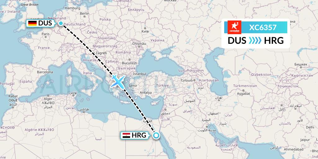 XC6357 Corendon Airlines Flight Map: Dusseldorf to Hurghada
