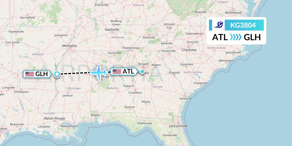 KG3804 Key Lime Air Flight Map: Atlanta to Greenville