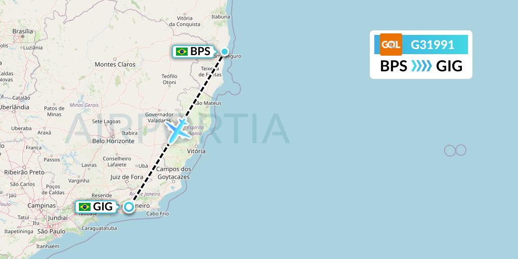 G31991 GOL Transportes Aeros Flight Map: Porto Seguro to Rio de Janeiro