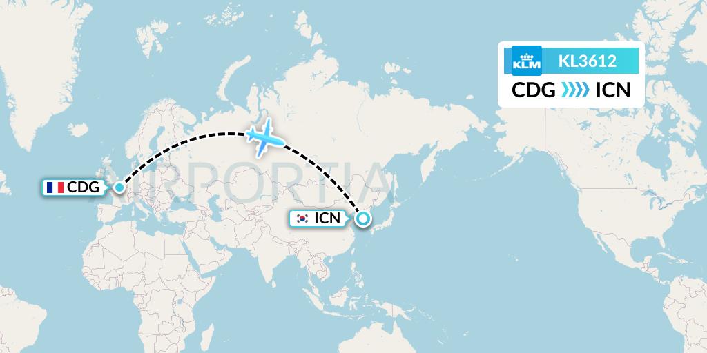 KL3612 KLM Flight Map: Paris to Seoul