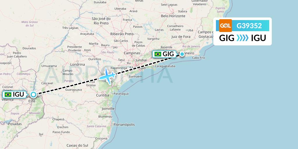 G39352 GOL Transportes Aeros Flight Map: Rio de Janeiro to Foz do Iguacu