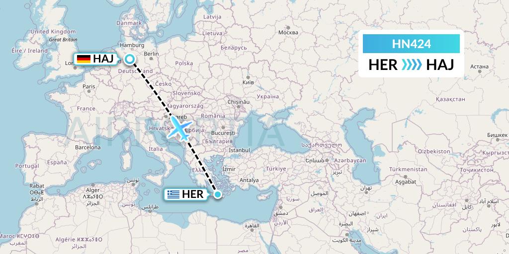 HN424 Uab Heston Airlines Jsc Heston Airl Flight Map: Heraklion to Hannover