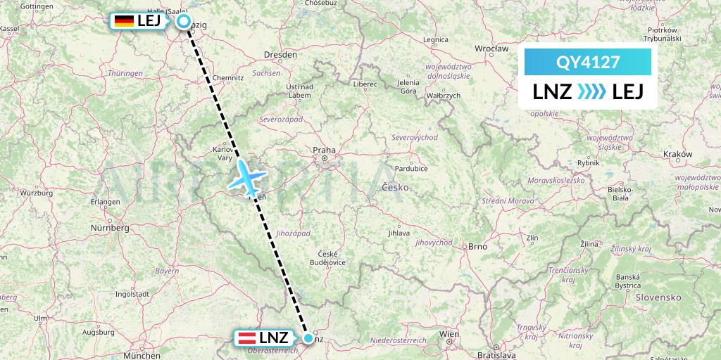 QY4127 European Air Transport Flight Map: Linz to Leipzig