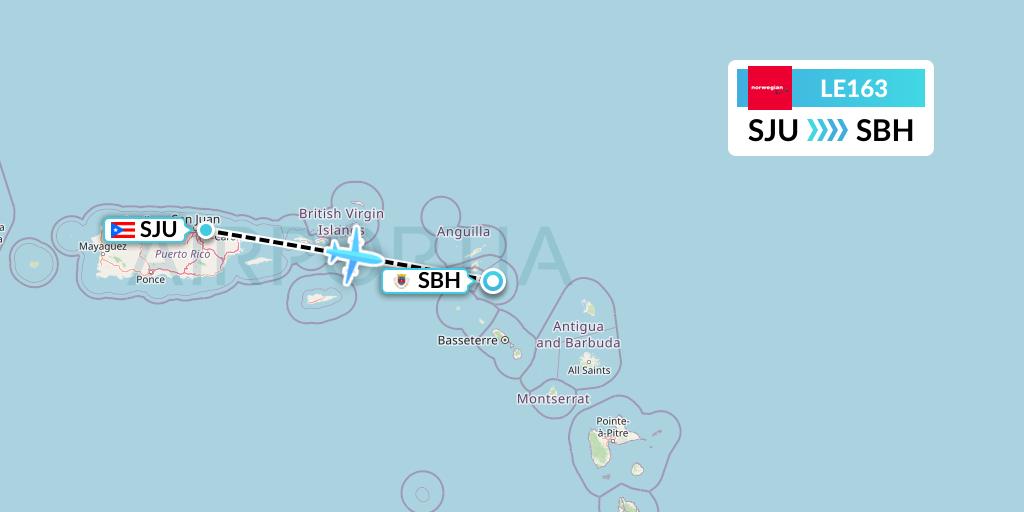 LE163 Lugansk Airlines Flight Map: San Juan to St. Jean