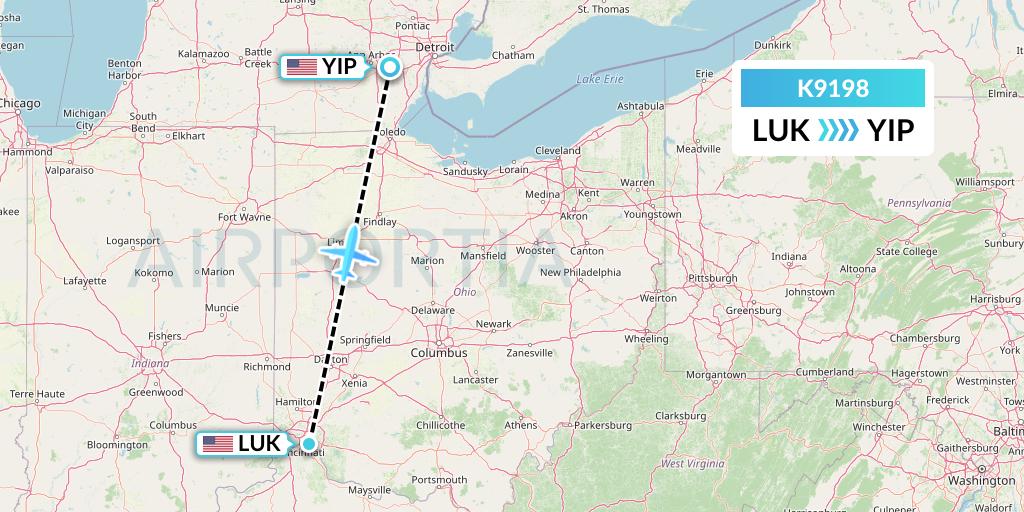 K9198 Kalitta Charters Flight Map: Cincinnati to Detroit