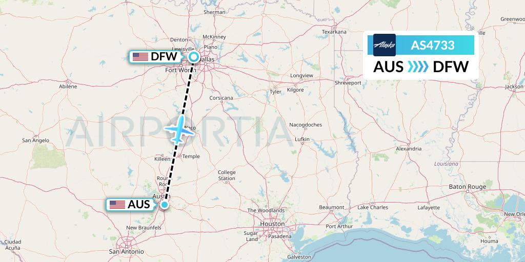 AS4733 Alaska Airlines Flight Map: Austin to Dallas