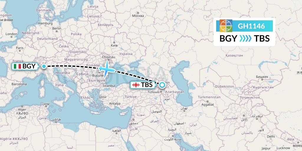 GH1146 Globus Flight Map: Milan to Tbilisi