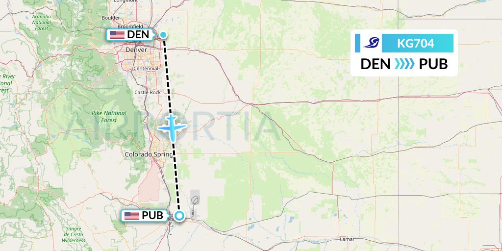 KG704 Key Lime Air Flight Map: Denver to Pueblo