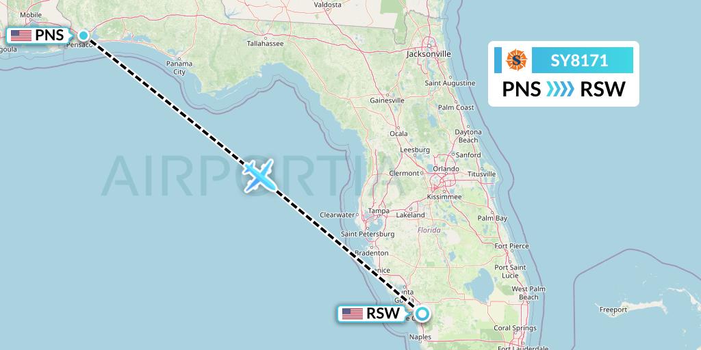 SY8171 Sun Country Airlines Flight Map: Pensacola to Fort Myers
