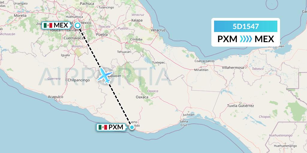5D1547 Aeromexico Connect Flight Map: Puerto Escondido to Mexico City