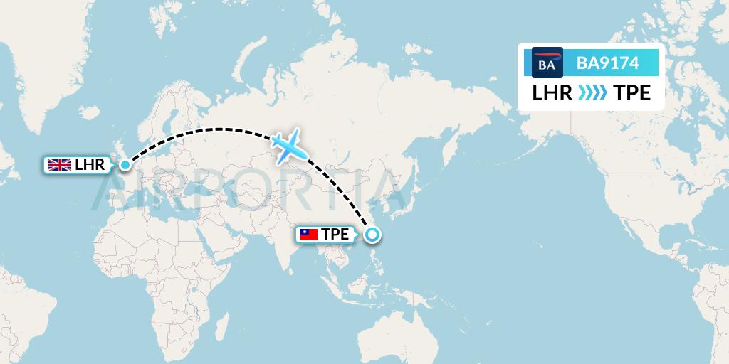 BA9174 British Airways Flight Map: London to Taipei