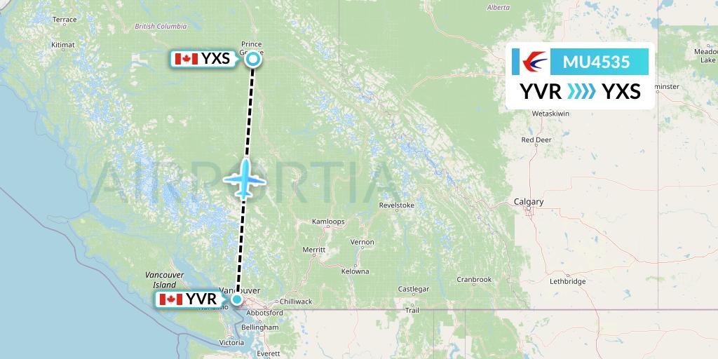 MU4535 China Eastern Airlines Flight Map: Vancouver to Prince George