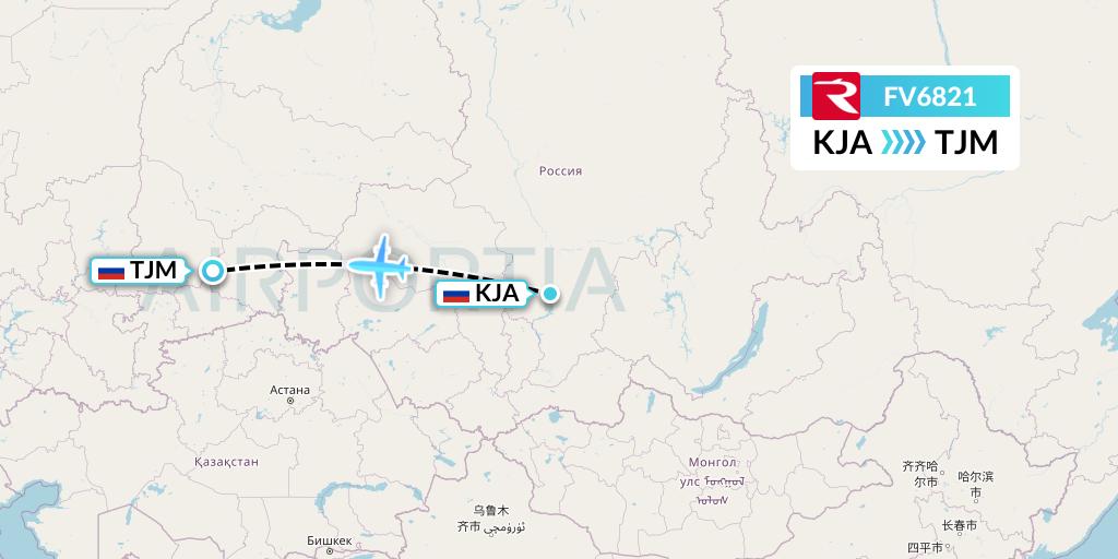 FV6821 Rossiya Flight Map: Krasnoyarsk to Tyumen