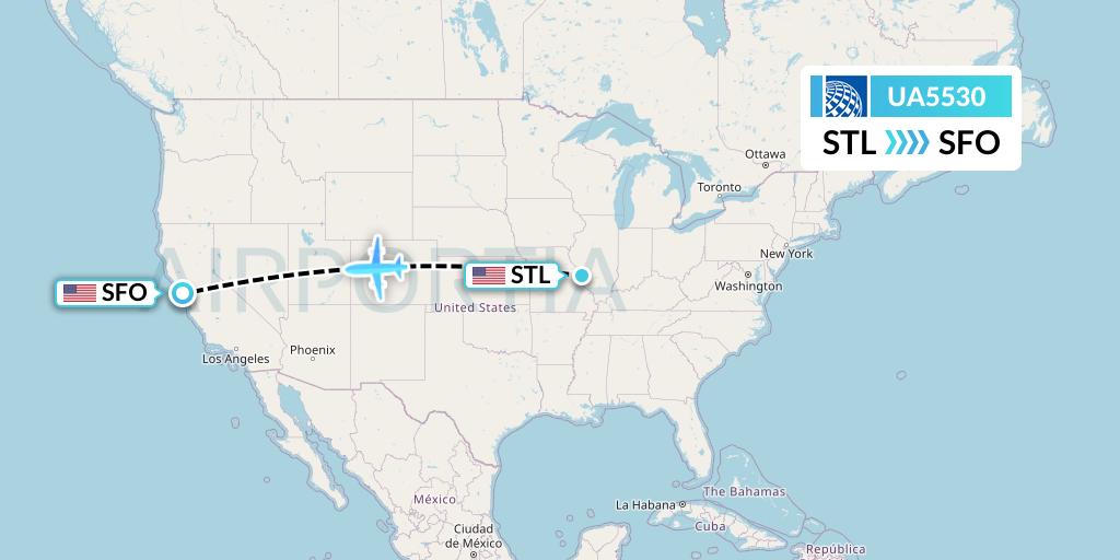 UA5530 United Airlines Flight Map: St. Louis to San Francisco