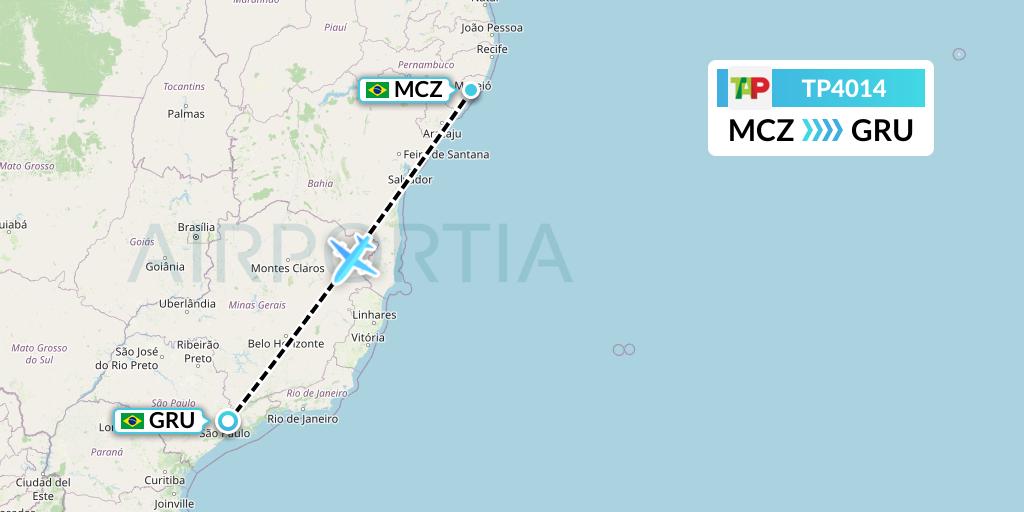 TP4014 TAP Portugal Flight Map: Maceio to Sao Paulo