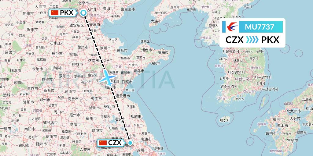 MU7737 China Eastern Airlines Flight Map: Changzhou to Beijing