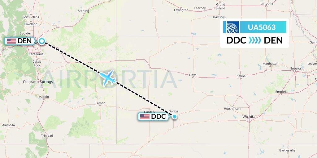 UA5063 United Airlines Flight Map: Dodge City to Denver