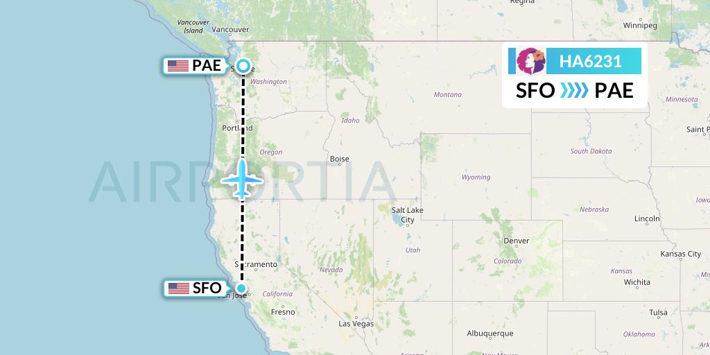 HA6231 Hawaiian Airlines Flight Map: San Francisco to Everett