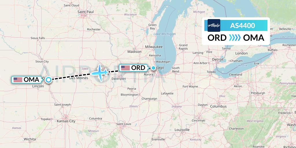 AS4400 Alaska Airlines Flight Map: Chicago to Omaha
