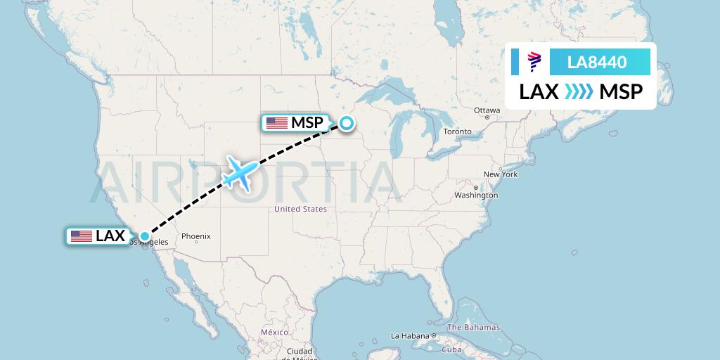 LA8440 LAN Airlines Flight Map: Los Angeles to Minneapolis