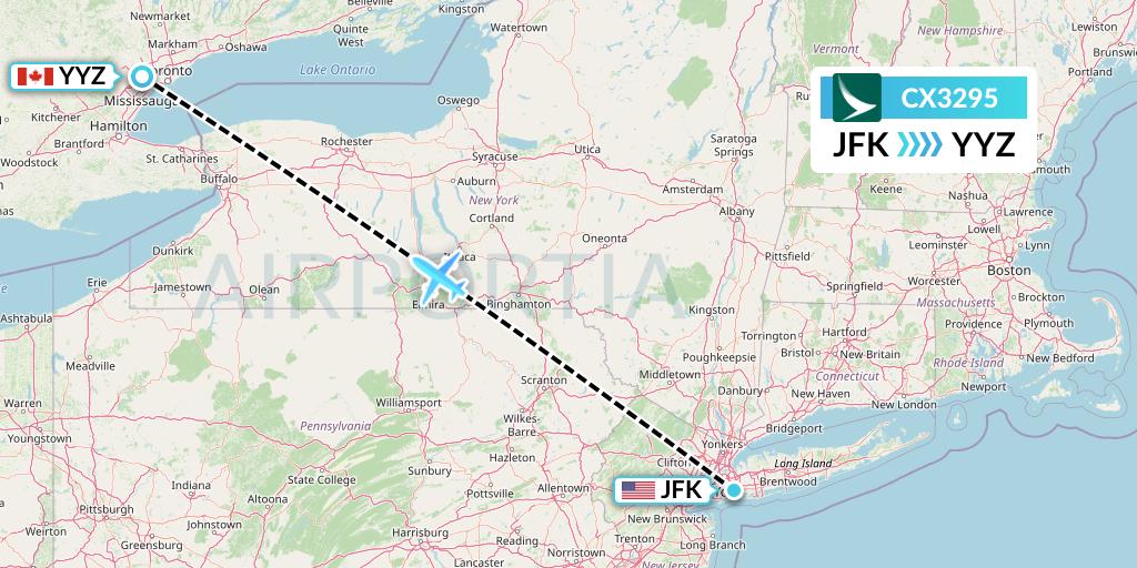 CX3295 Cathay Pacific Flight Map: New York to Toronto