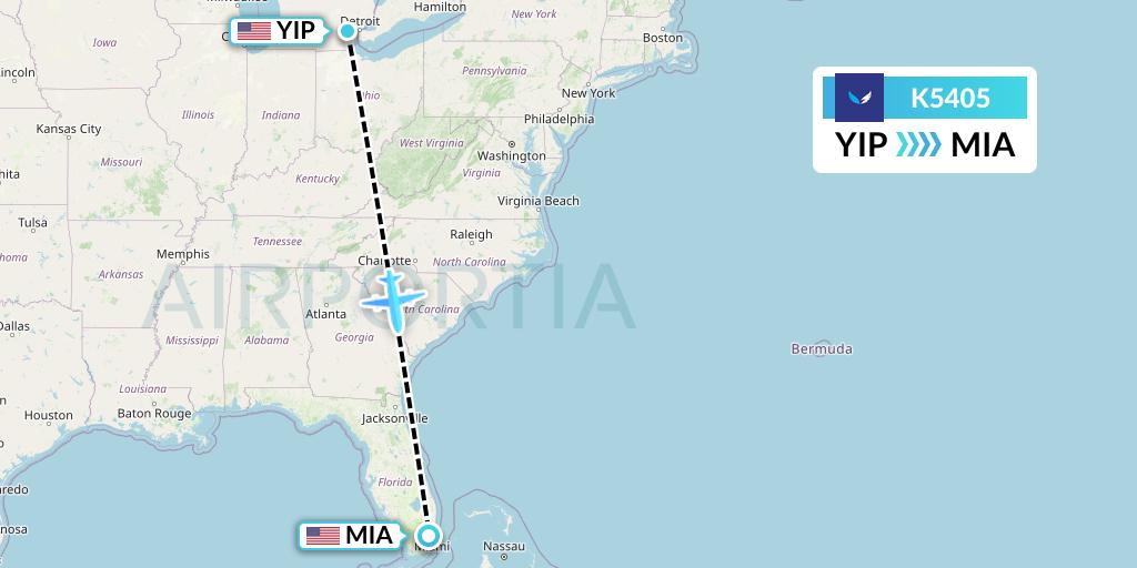 K5405 SeaPort Airlines Flight Map: Detroit to Miami