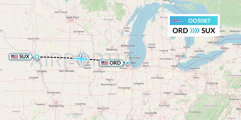 OO5087 SkyWest Airlines Flight Map: Chicago to Sioux City