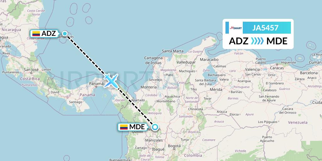 JA5457 JetSMART Flight Map: San Andres Island to Medellin